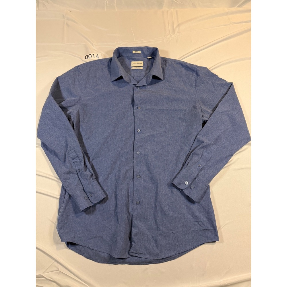 Lucky Brand Mens Slim Fit 4 Way Stretch Blue Long Sleeve Button Down Shirt L